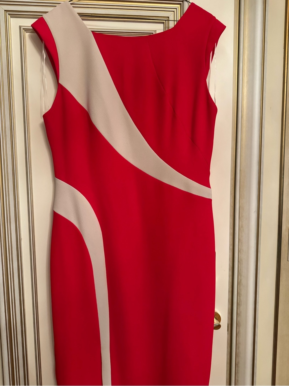 RACHEL Rachel Roy Red Sheath Dress with Cream Curve Panels